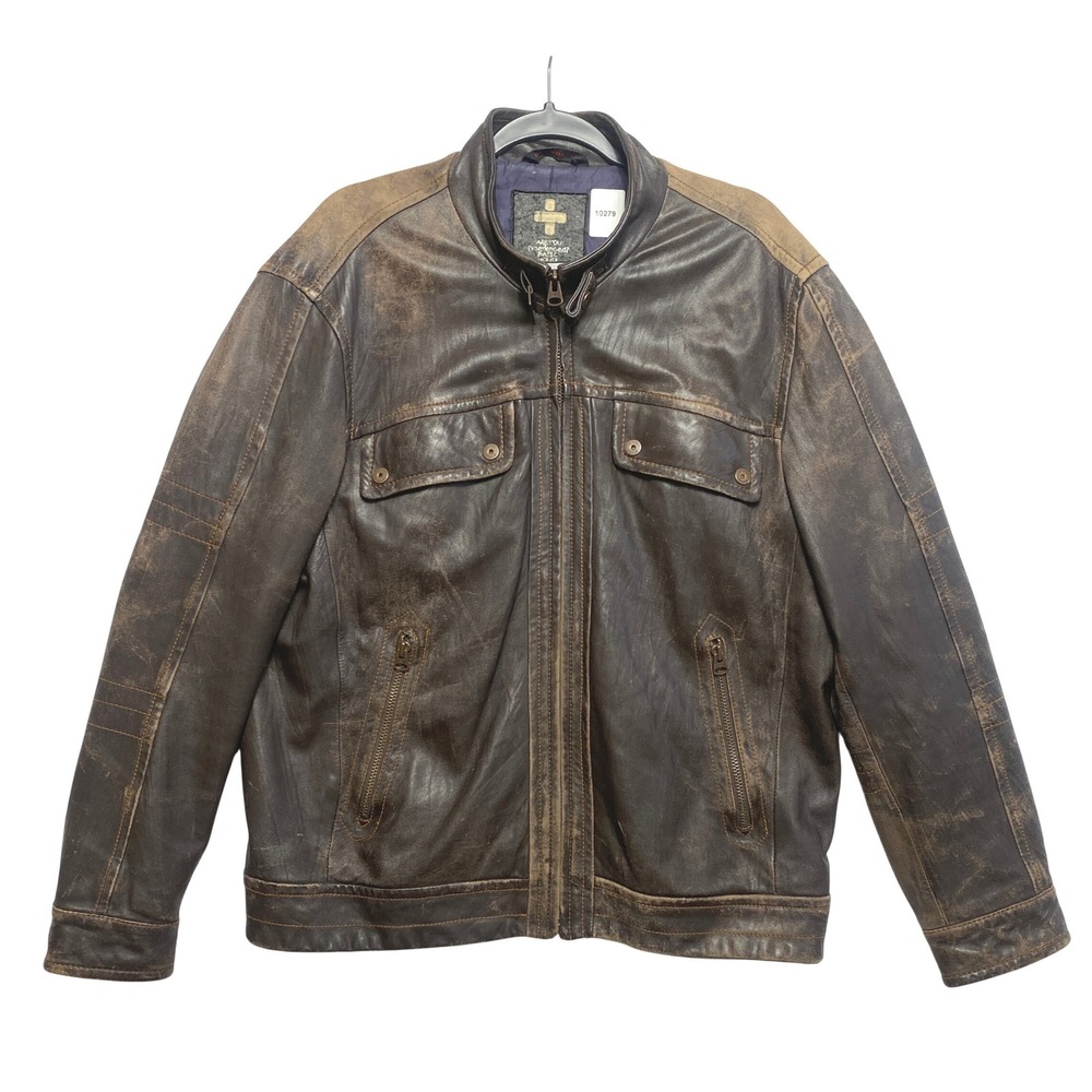 Jimi Hendrix Leather Jacket Mens L Brown Distressed Basic House Moto Vintage